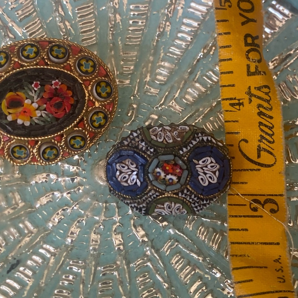 Vintage Italy Micromosaic Brooch Flower Brooches Millefiori Jewelry Lot of 2 - Picture 3 of 16